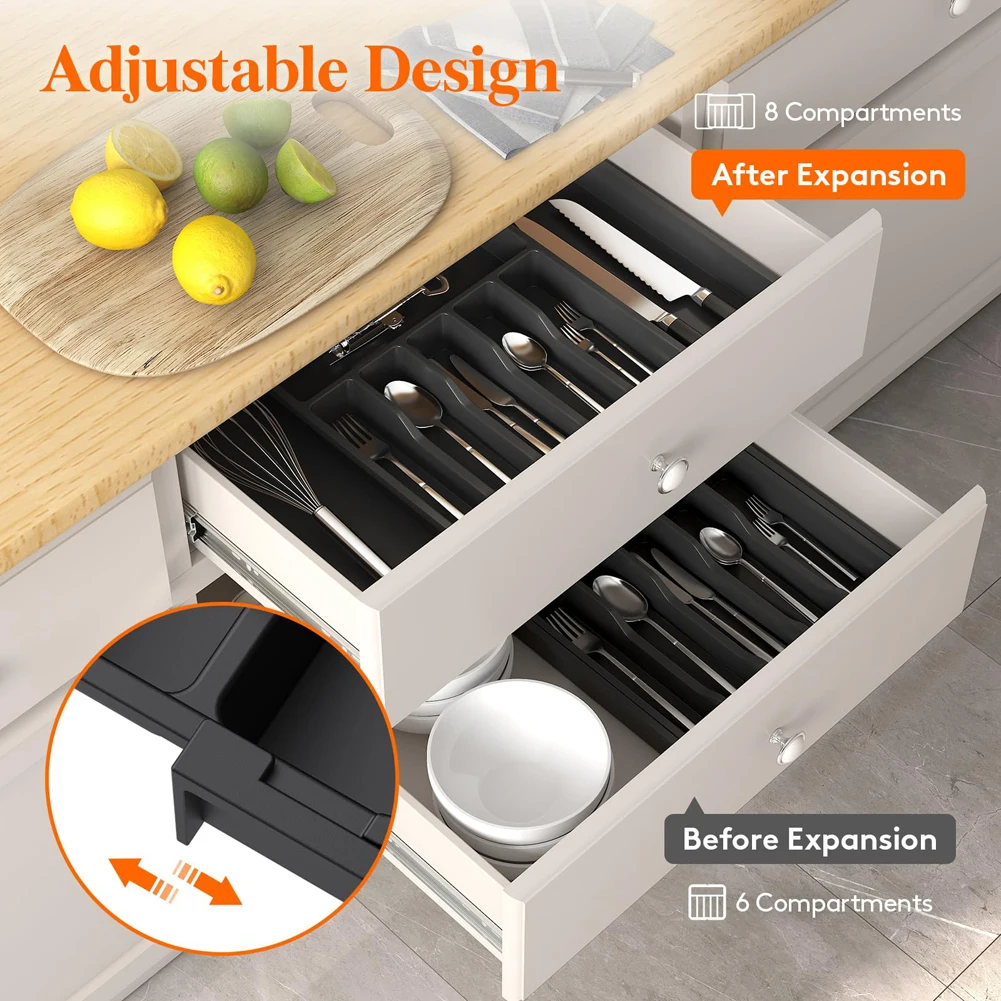 Majesta Extra Large Expandable Silverware Organizer with Adjustable Compartments