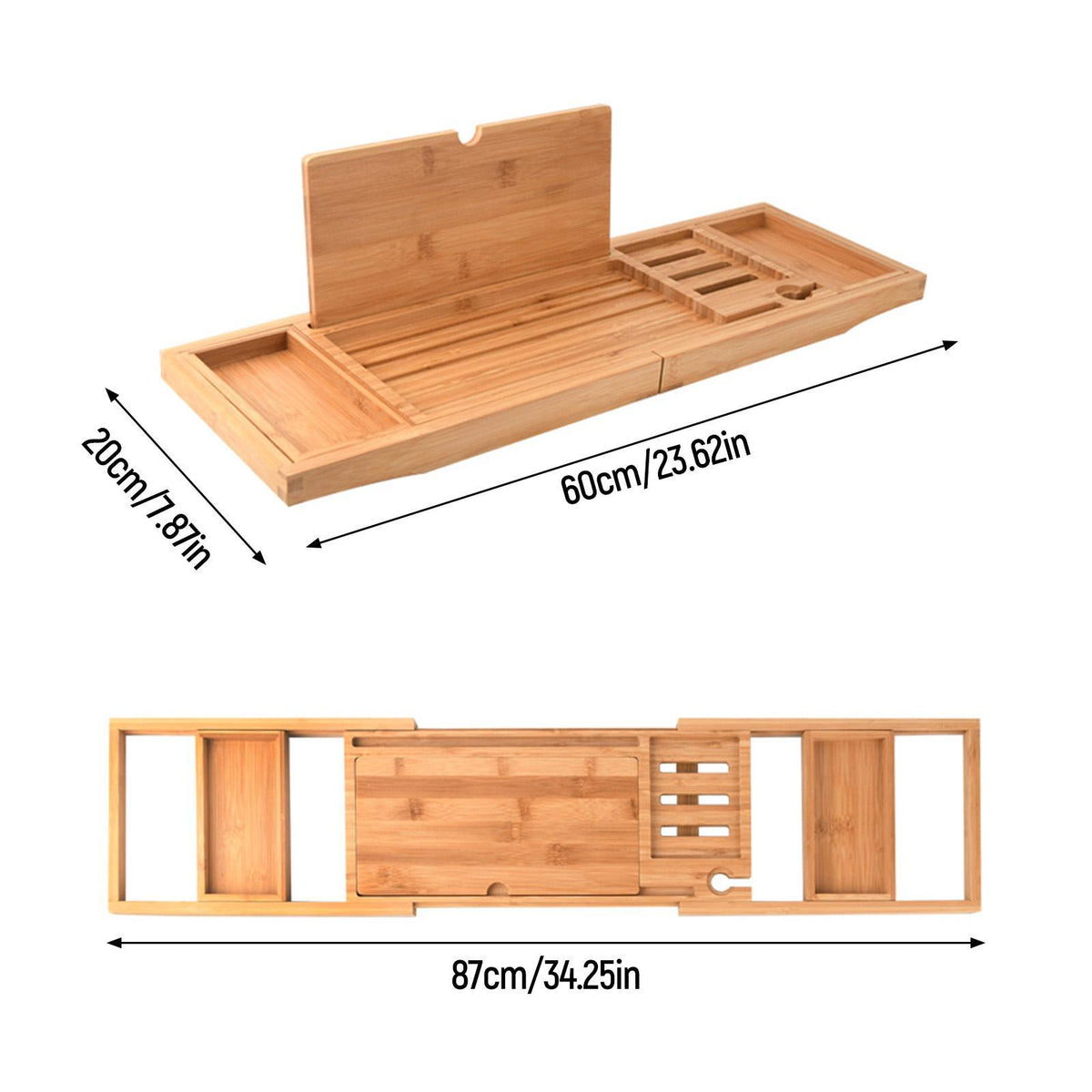 Royora Expandable Bamboo Bathtub Caddy Tray with Book Holder and Wine Glass Slot