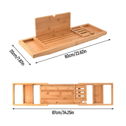 Royora Expandable Bamboo Bathtub Caddy Tray with Book Holder and Wine Glass Slot