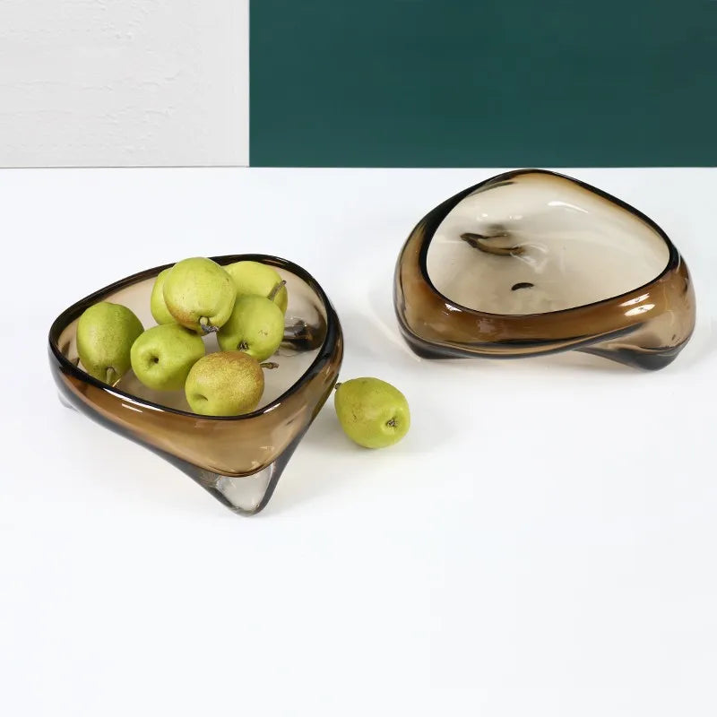 Royeva Handblown Glass Decorative Bowl-Brown Fluid Design Centerpiece