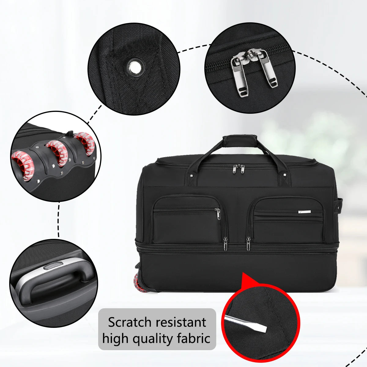 Royelle Waterproof Rolling Travel Duffel Bag With Wheels For Men And Women