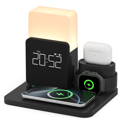 Novara 15W Wireless Charging Station with Digital Alarm Clock & Adjustable Lamp