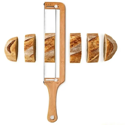 Novara Bamboo Bread Slicer with Guide for Homemade Artisan Loaves and Bagels