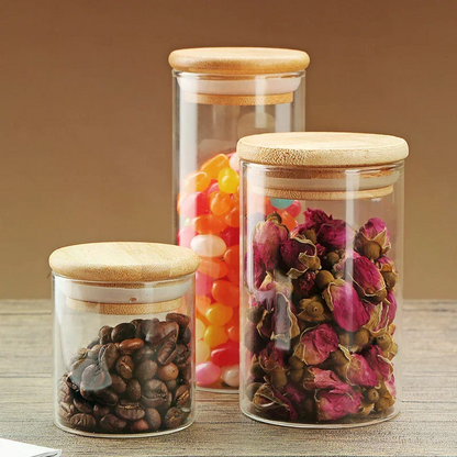 Royelle Airtight Glass Food Storage Jars with Bamboo Lids - 6 Piece Pantry Set