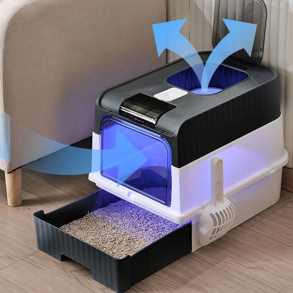 Royeva Enclosed Cat Litter Box Hooded Litter Tray With Scoop