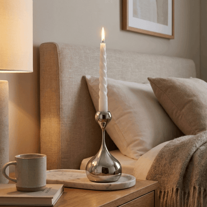 Royeva Modern Silver Candlestick Holder-Elegant Metal Taper Candle Stand Decor