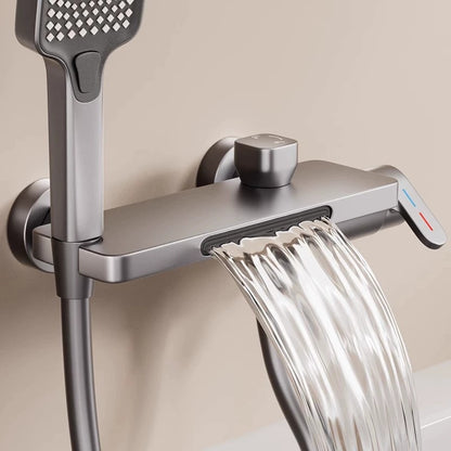 Royelle Wall Mounted Waterfall Faucet with Handheld Shower-Mixer Tap for Bathrooms