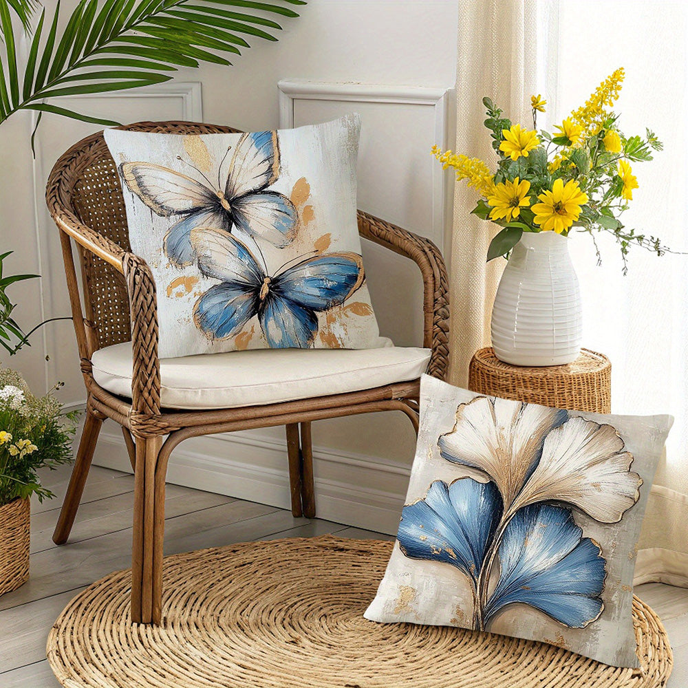 Royora Abstract Art Decorative Throw Pillow Covers 4-Pack - Blue & Gold Modern Cushion