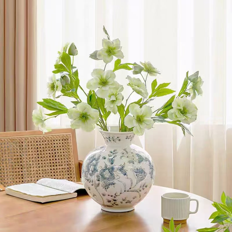 Royora Gilded Blue and White Chinoiserie Porcelain Decorative Vase