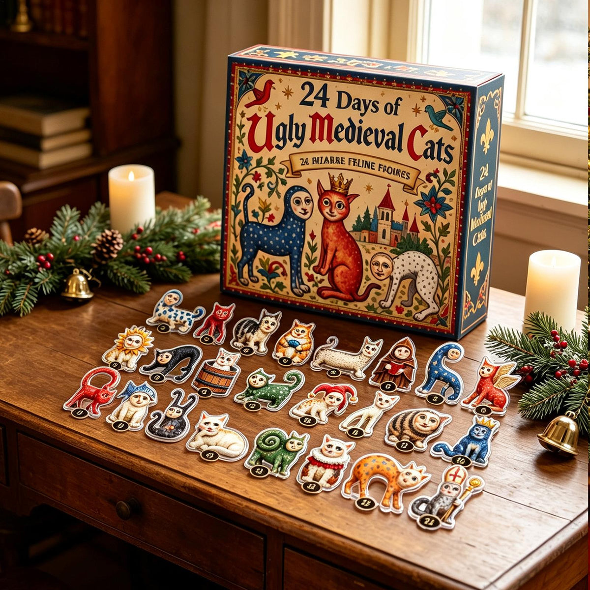 Royora Ugly Medieval Cats Advent Calendar 24 Day Holiday Countdown Figurine Set