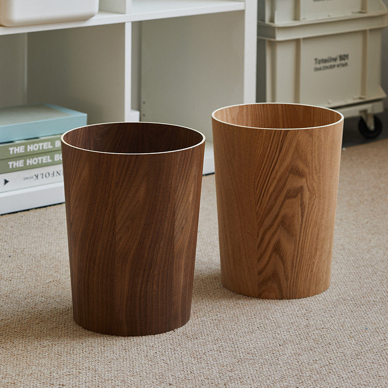 Royeva Japandi Wood Waste Bin with Rotating Lid for Bathroom & Office
