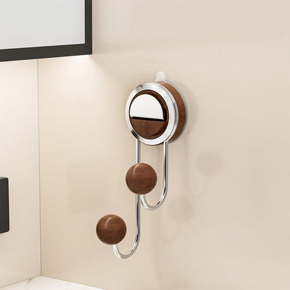 Royeva No-Drill Suction Toilet Paper Holder - Stainless Steel with Wood Grain Shelf