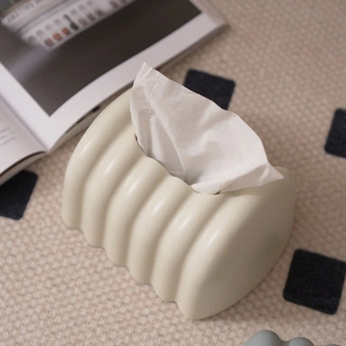 Royeva Modern Fluted Ceramic Tissue Box Cover - Decorative Ribbed Tissue Dispenser
