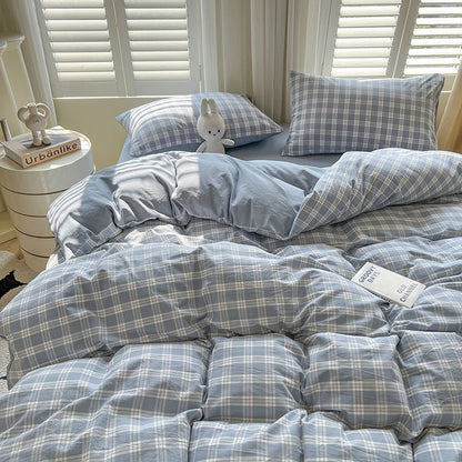 Novara Pastel Plaid Bedding Set-Lightweight with Duvet Cover, Flat Sheet & Pillowcases