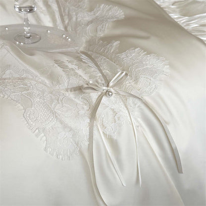 Royeva Luxury 600TC Lyocell Jacquard Bedding Set With Lace Embroidery & Ruffles