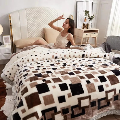 Novara Heavy Warm Fluffy Blanket King Size - Floral Mink Weighted Quilted Throw