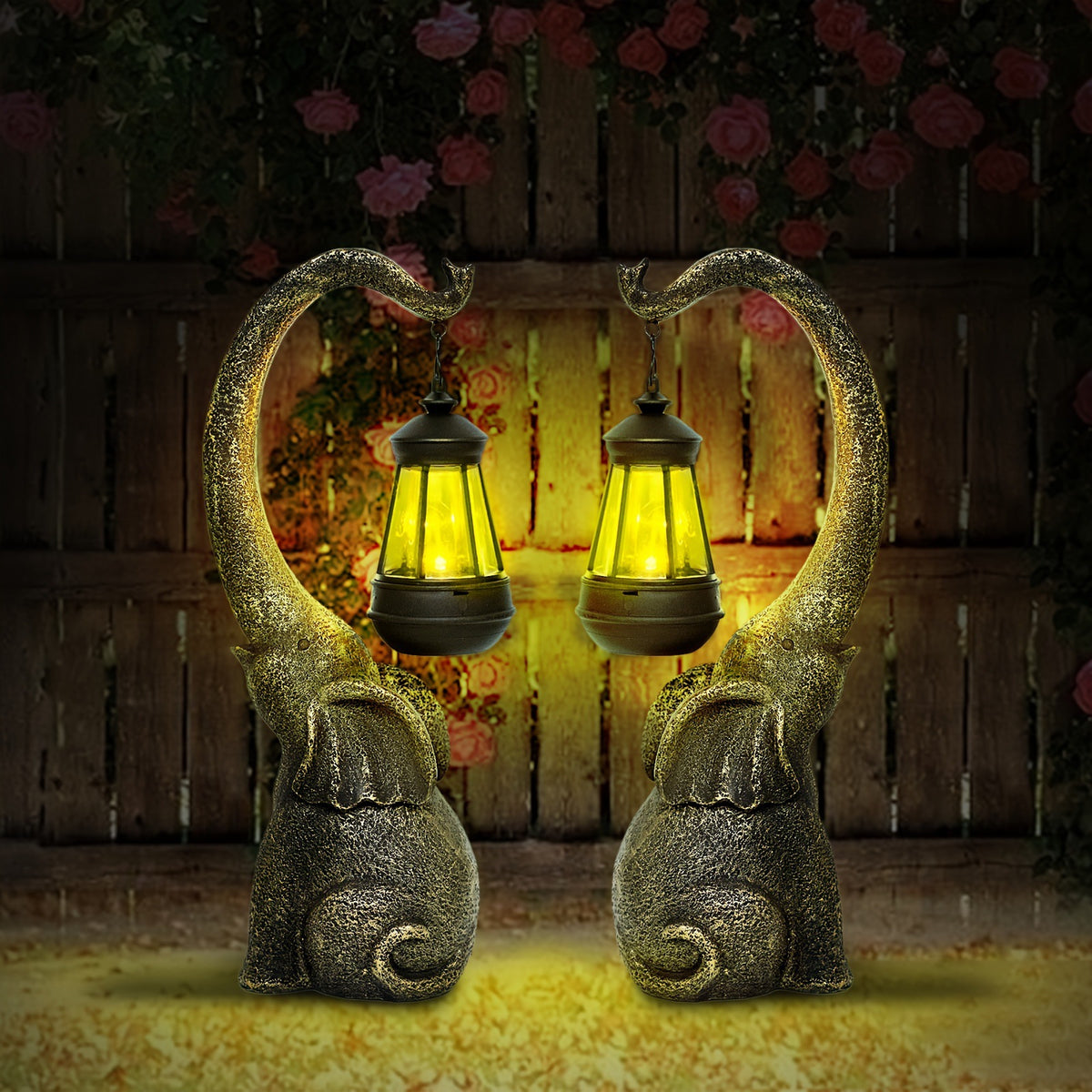 Royeva Solar Elephant Garden Statue Light-Outdoor LED Lantern Decor