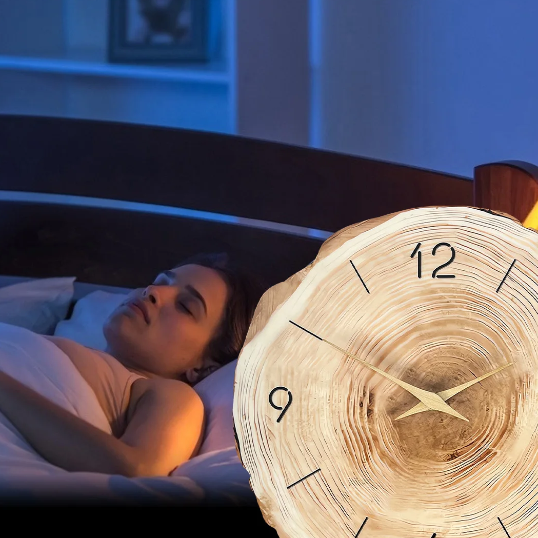 Royora Minimalist MDF Wood Wall Clock with Engraved Numbers, Tree Trunk Design