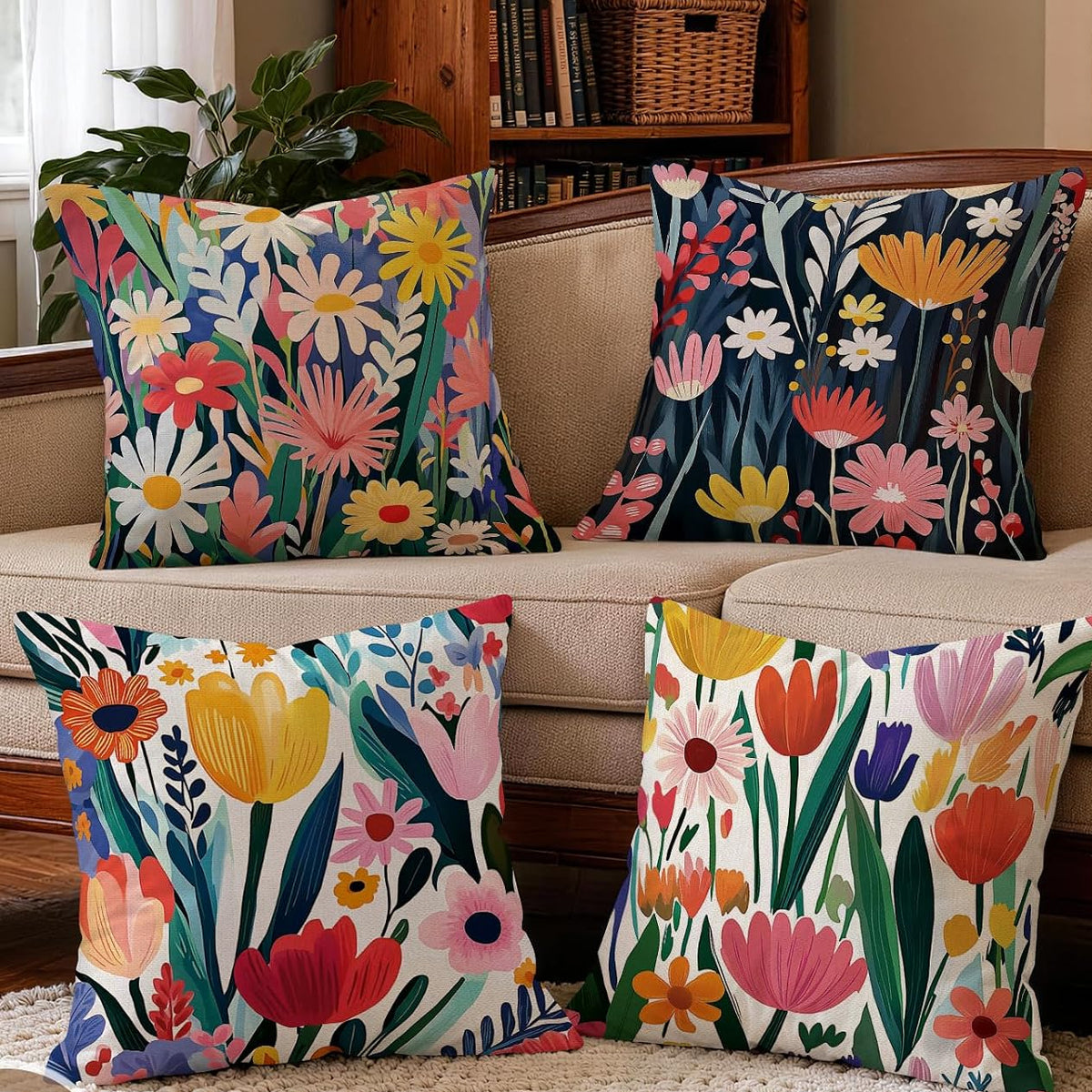 Novara Square Decorative Throw Pillow Covers - Set of 4 Textured Cushion Cases