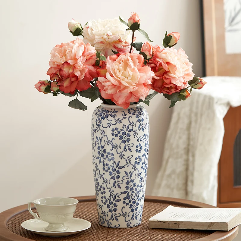 Royelle Cobalt Blue Vine Porcelain Floral Vase for Long Stem Flowers