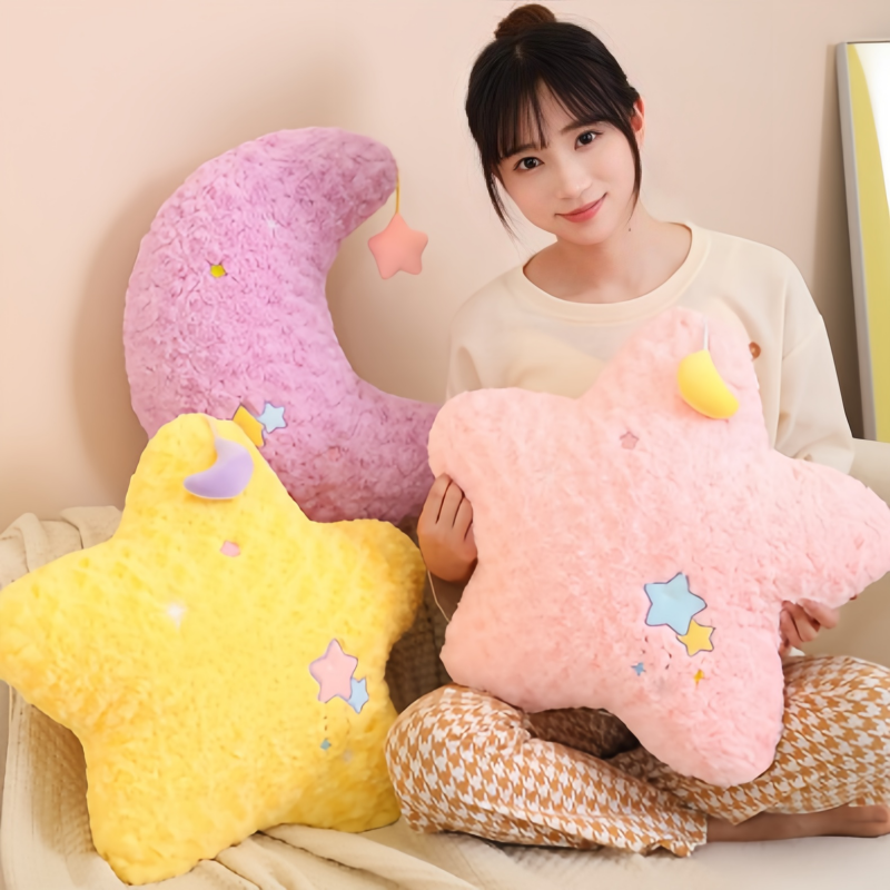 Royora Yellow Star Throw Pillow with Embroidered Stars - Soft Plush Decor