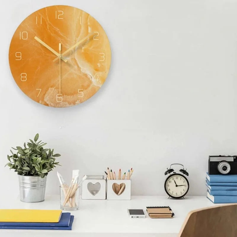 Royora Modern Marble Wall Clock with Gold Hands - Minimalist Home Decor