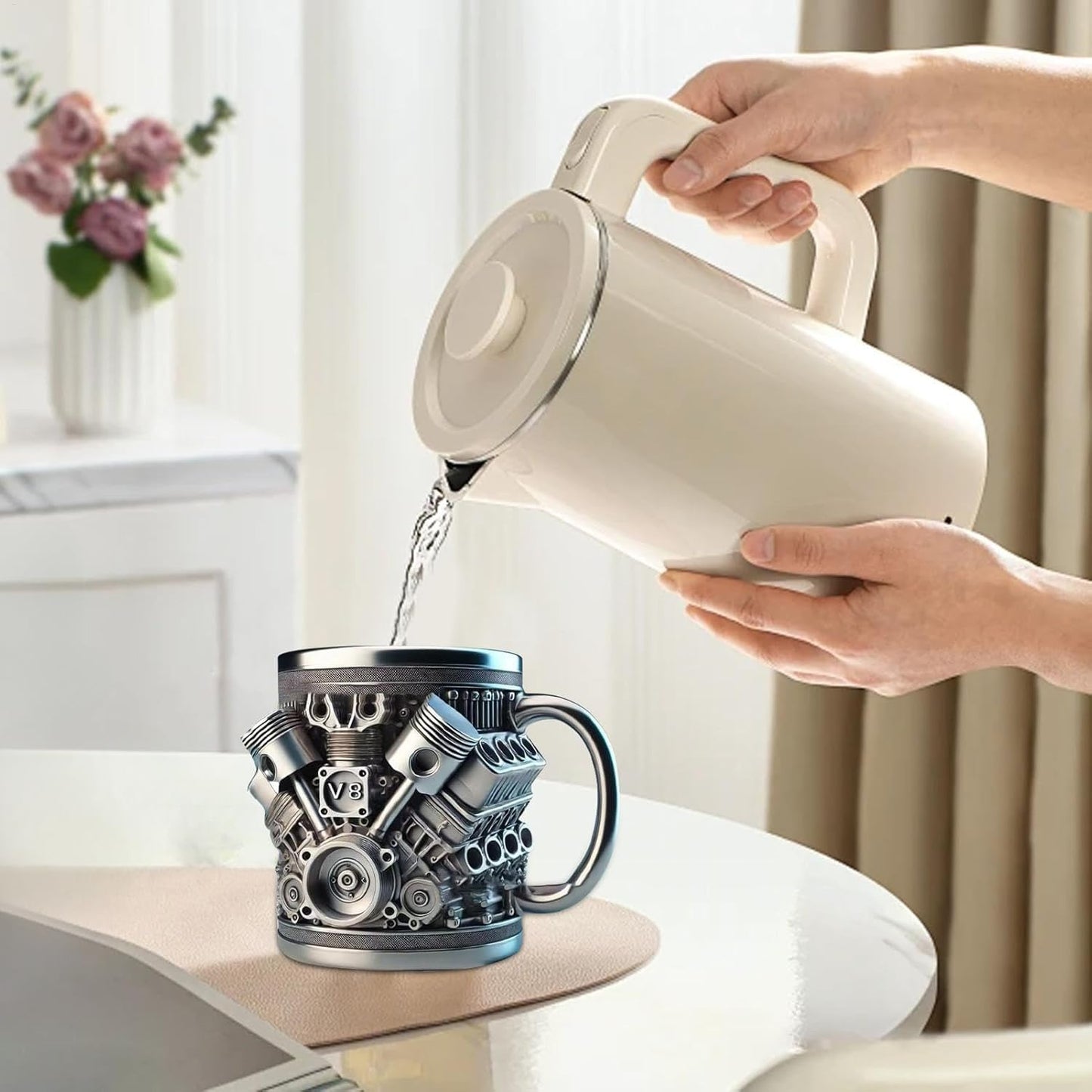 Sovere Engine Style Decorative Metal Mug for Car Lovers - Mechanical Coffee Cup