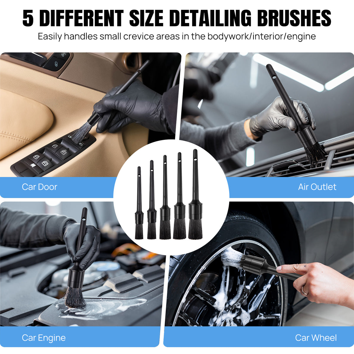 Royeva Car Detailing Brush Kit-Professional Cleaning Set For Wheels And Interior