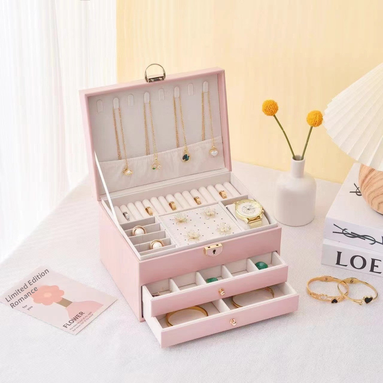 Novara Multi-Layer Leather Jewelry Box for Rings, Necklaces, Bracelets & Earrings Storage