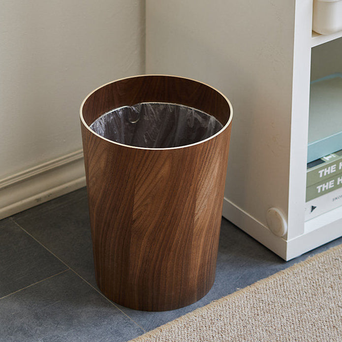 Royeva Japandi Wood Waste Bin with Rotating Lid for Bathroom & Office