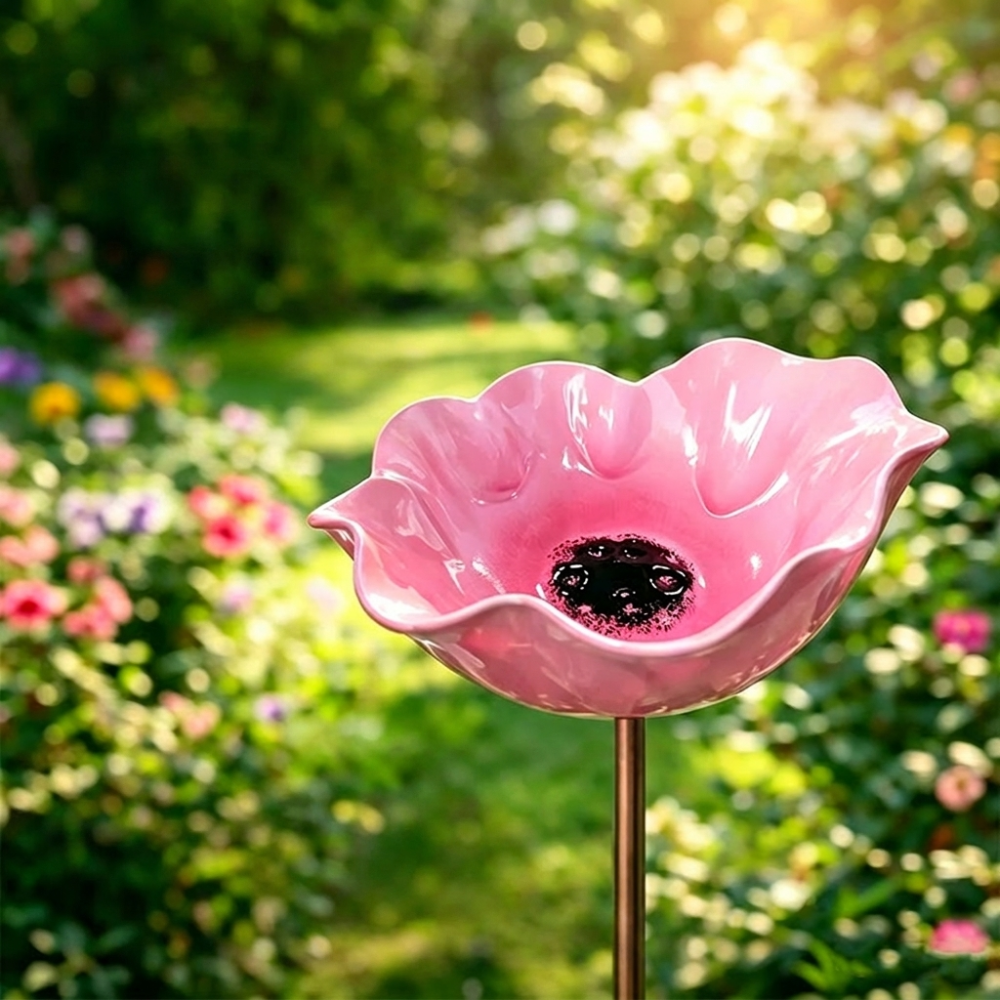 Royeva Decorative Metal Flower Garden Stake And Bird Bath