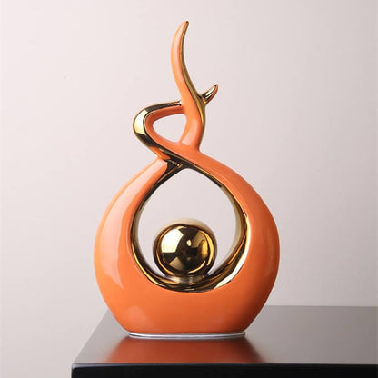 Royora Abstract Ceramic Sculpture with Gold Accents for Modern Home Decor