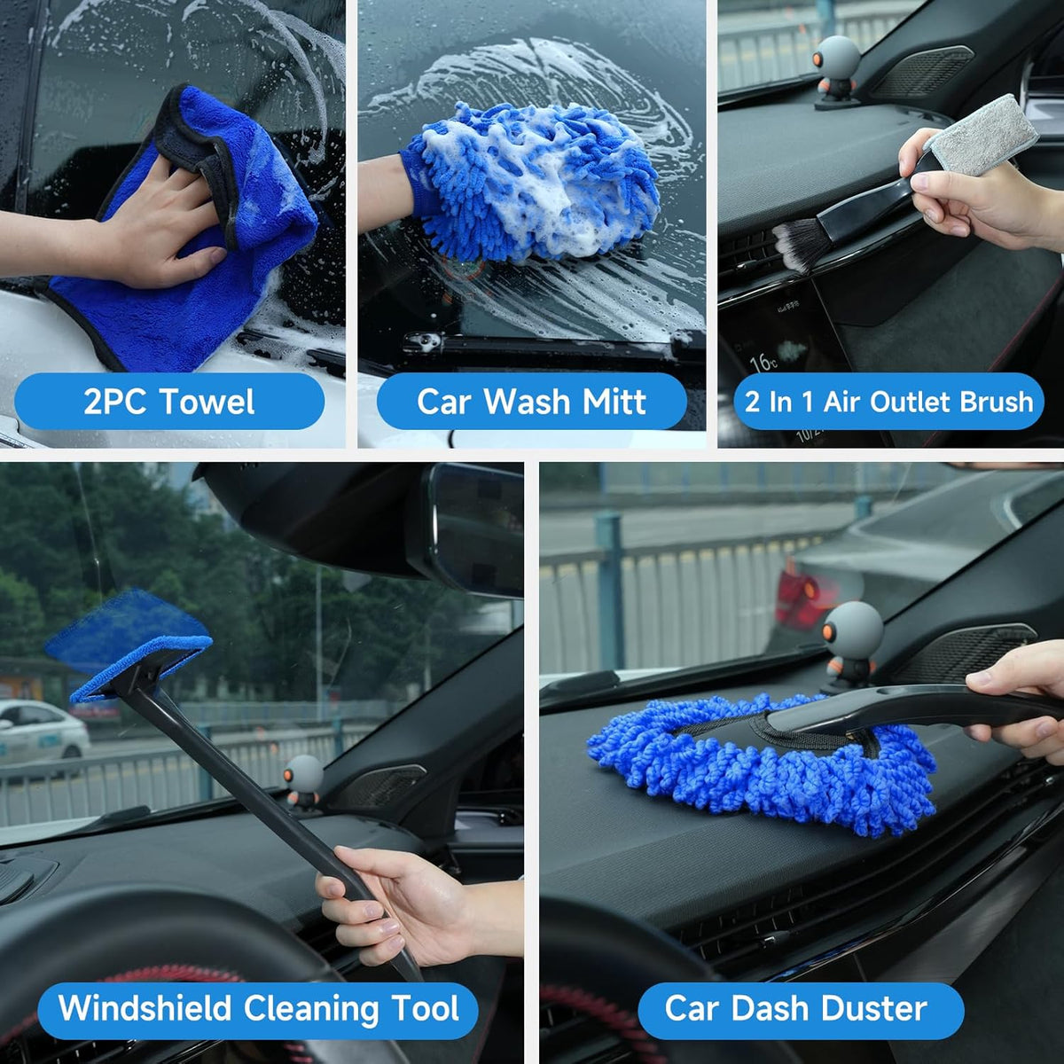 Royeva Car Detailing Brush Kit-Professional Cleaning Set For Wheels And Interior