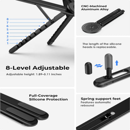 Royeva Foldable Magnetic Laptop Stand-Adjustable Aluminum Holder For Tablet And Phone