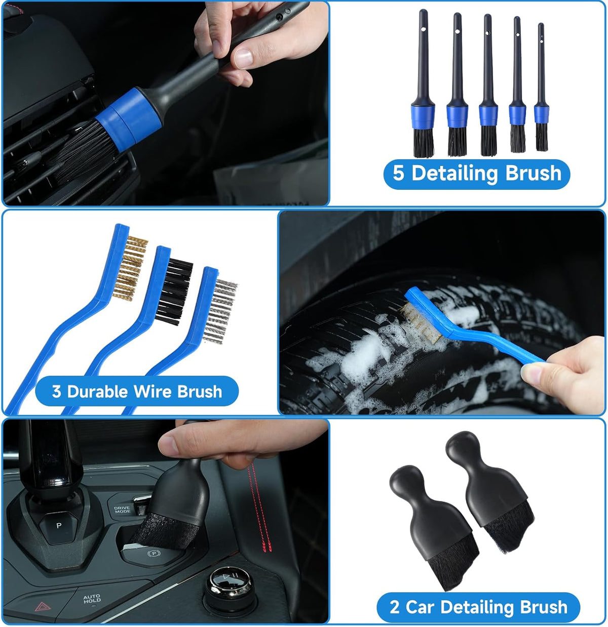 Royeva Car Detailing Brush Kit-Professional Cleaning Set For Wheels And Interior