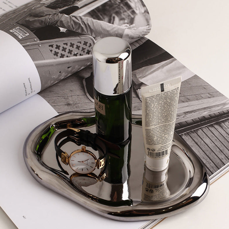 Eloria Chrome Plated Ceramic Melange Dish for Trinkets and Snacks