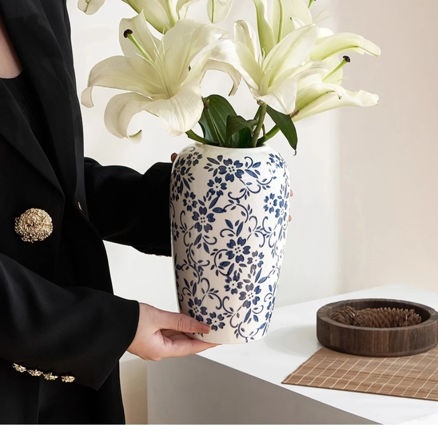 Royelle Cobalt Blue Vine Porcelain Floral Vase for Long Stem Flowers