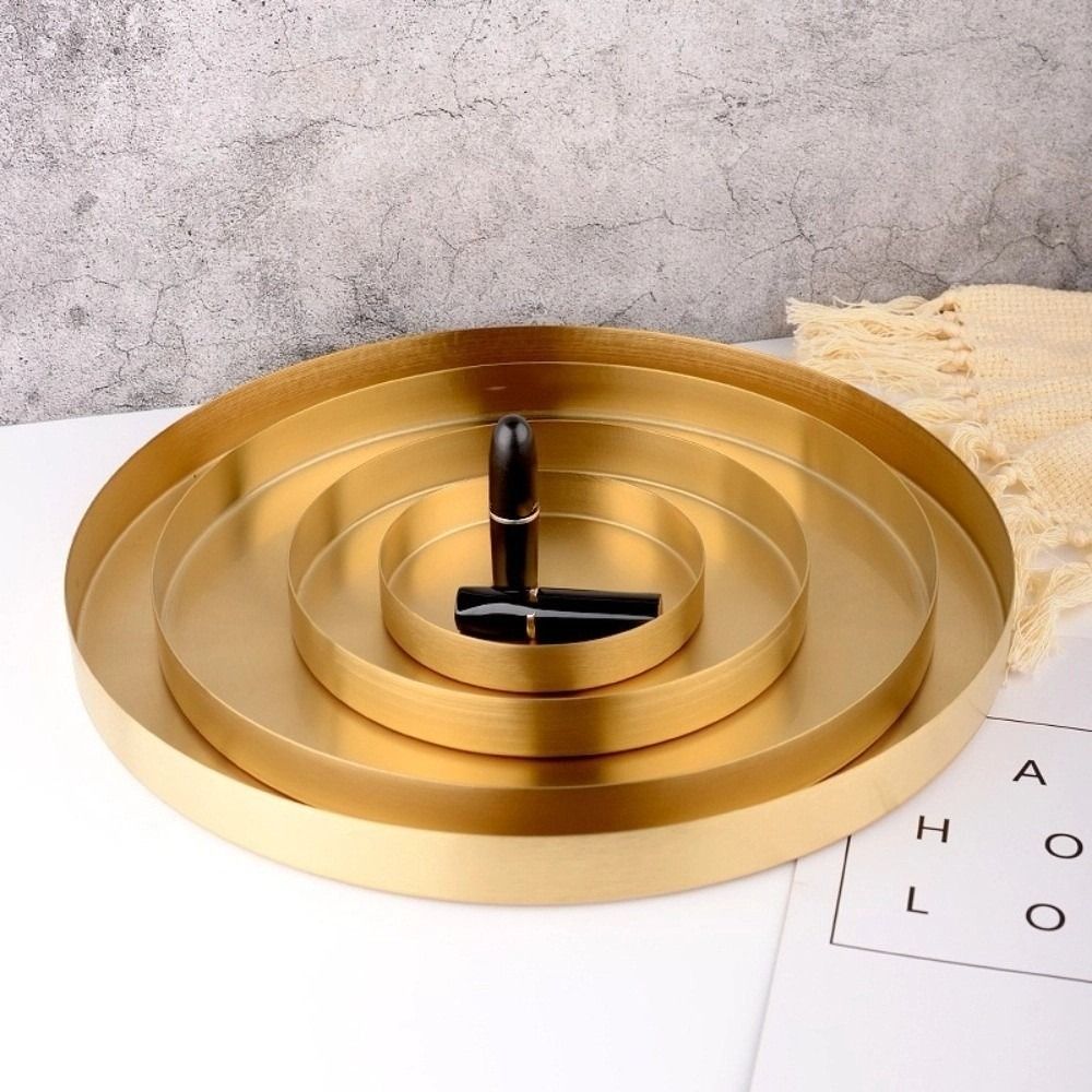 Royora Round Gold Decorative Tray-Stainless Steel Kitchen & Makeup Organizer