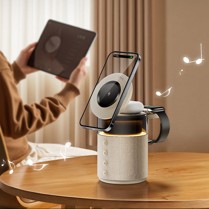 Royora 5 in 1 Magnetic Wireless Charging Station with Bluetooth Speaker and Night Light