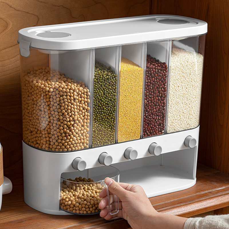 Royeva 5 Compartment Airtight Rice Dispenser And Kitchen Pantry Storage Container