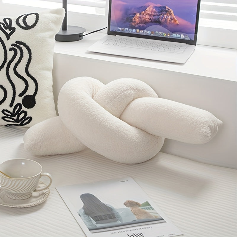 Novara Cream Knot Pillow-Trendy Decor Soft Sherpa Unique Throw Cushion
