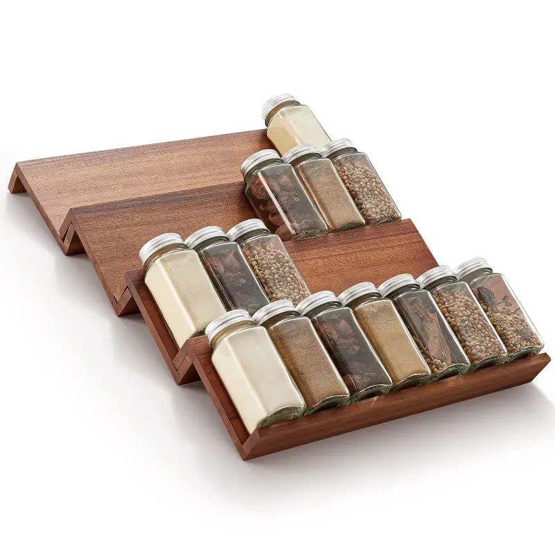 Royora Acacia Wood Spice Drawer Organizer Rack Set for Kitchen Cabinet Storage