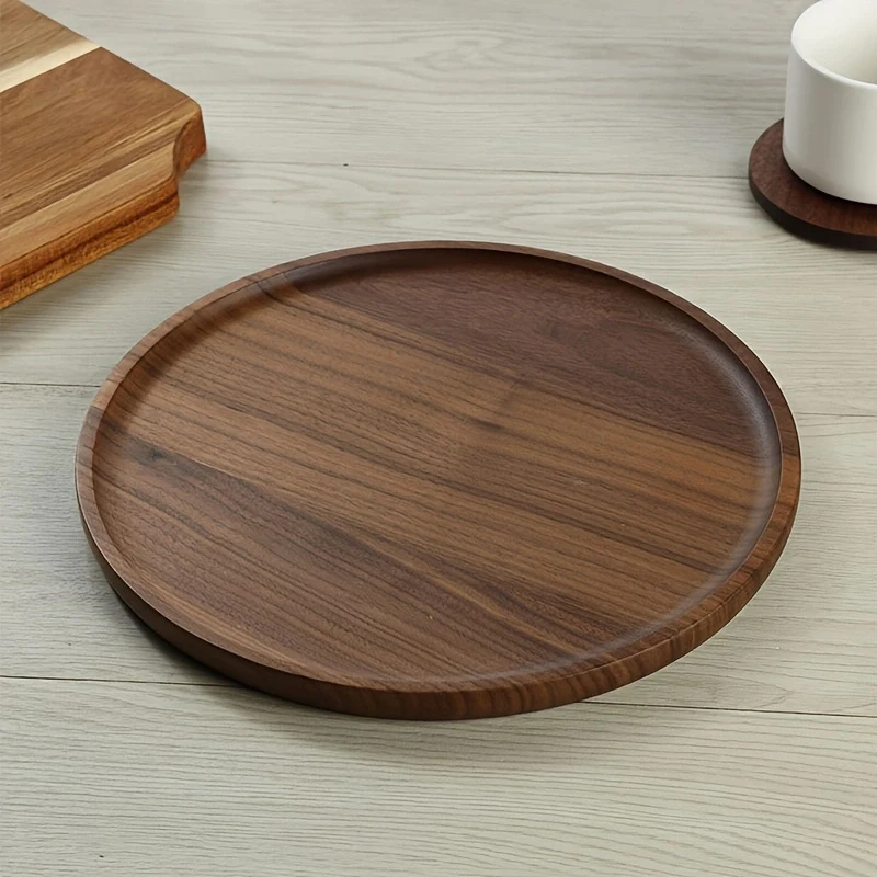 Novara Acacia Wood Serving Tray-Round Decorative Ottoman Tray
