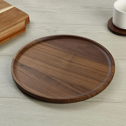 Novara Acacia Wood Serving Tray-Round Decorative Ottoman Tray