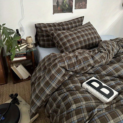 Royora Vintage Plaid 100 Percent Cotton Duvet Cover Bedding Set