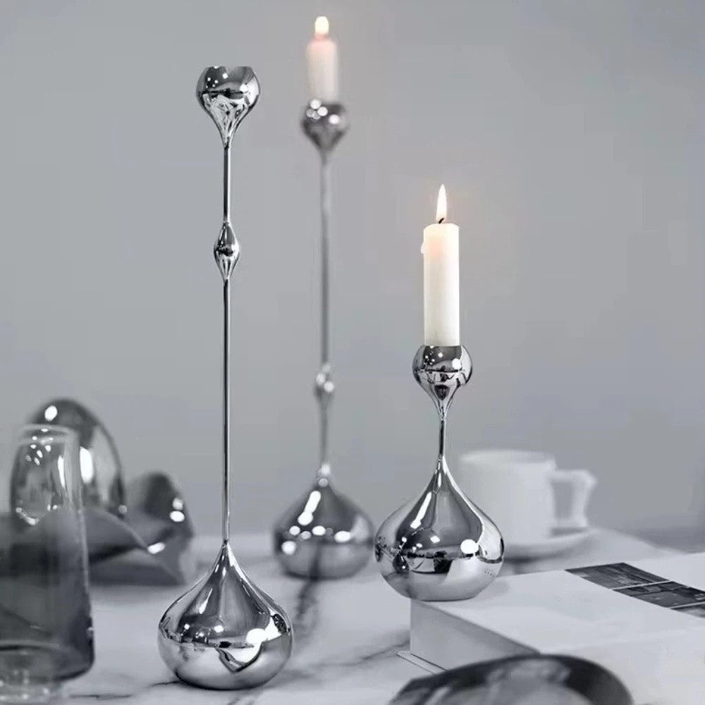 Royeva Modern Silver Candlestick Holder-Elegant Metal Taper Candle Stand Decor