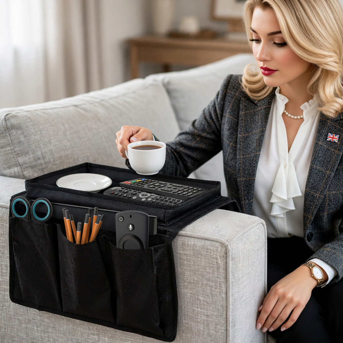 Royelle Sofa Armrest Organizer And Remote Holder-Couch Caddy