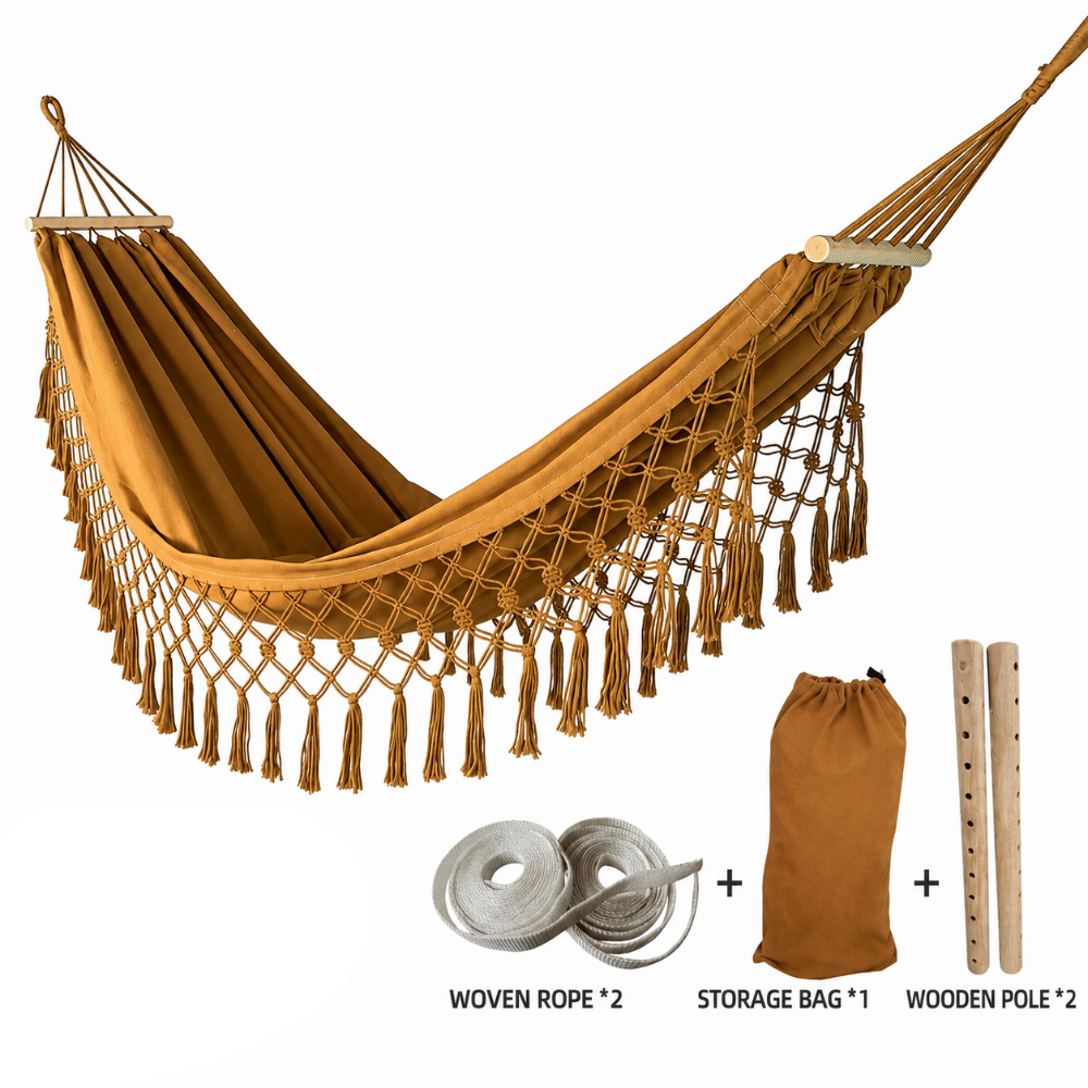 Royora Outdoor Cotton Rope Hammock with Fringes - Bohemian Patio Yard Swing Lounger