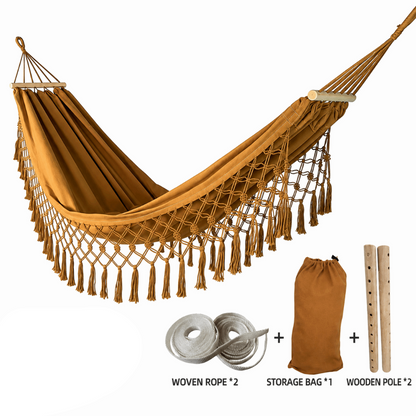 Royora Outdoor Cotton Rope Hammock with Fringes - Bohemian Patio Yard Swing Lounger