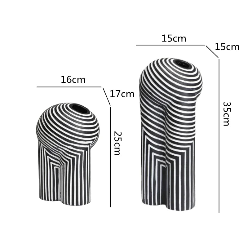 Eloria Striped Ceramic Vases - Modern Black & White Art Decor Set